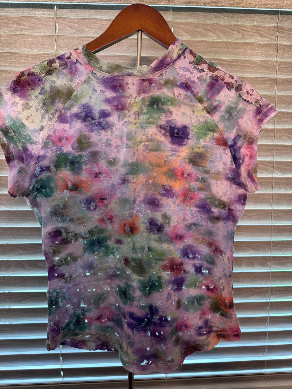 Pilcro Multicolor Floral Lace Short Sleeve Tee
